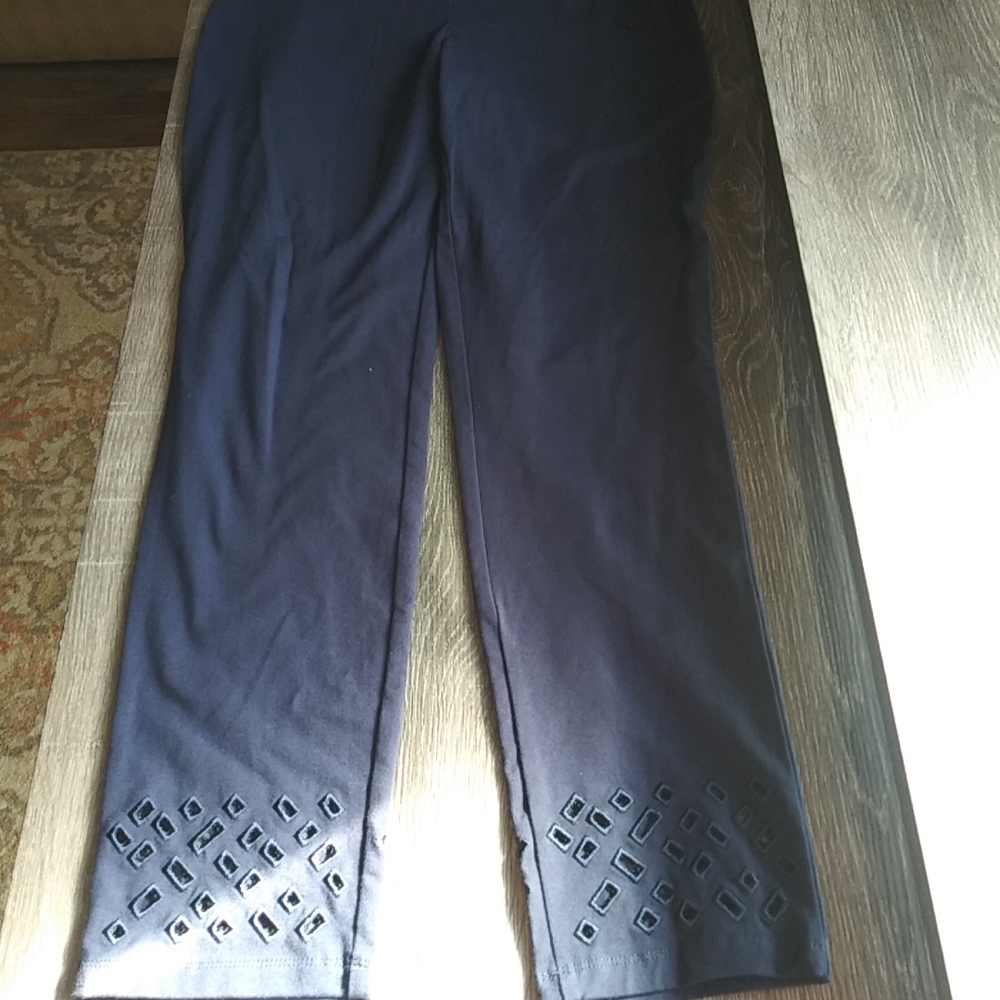Women with Control Ankle Pants Elastic Waistband Laser Cut Navy S NEW A273818